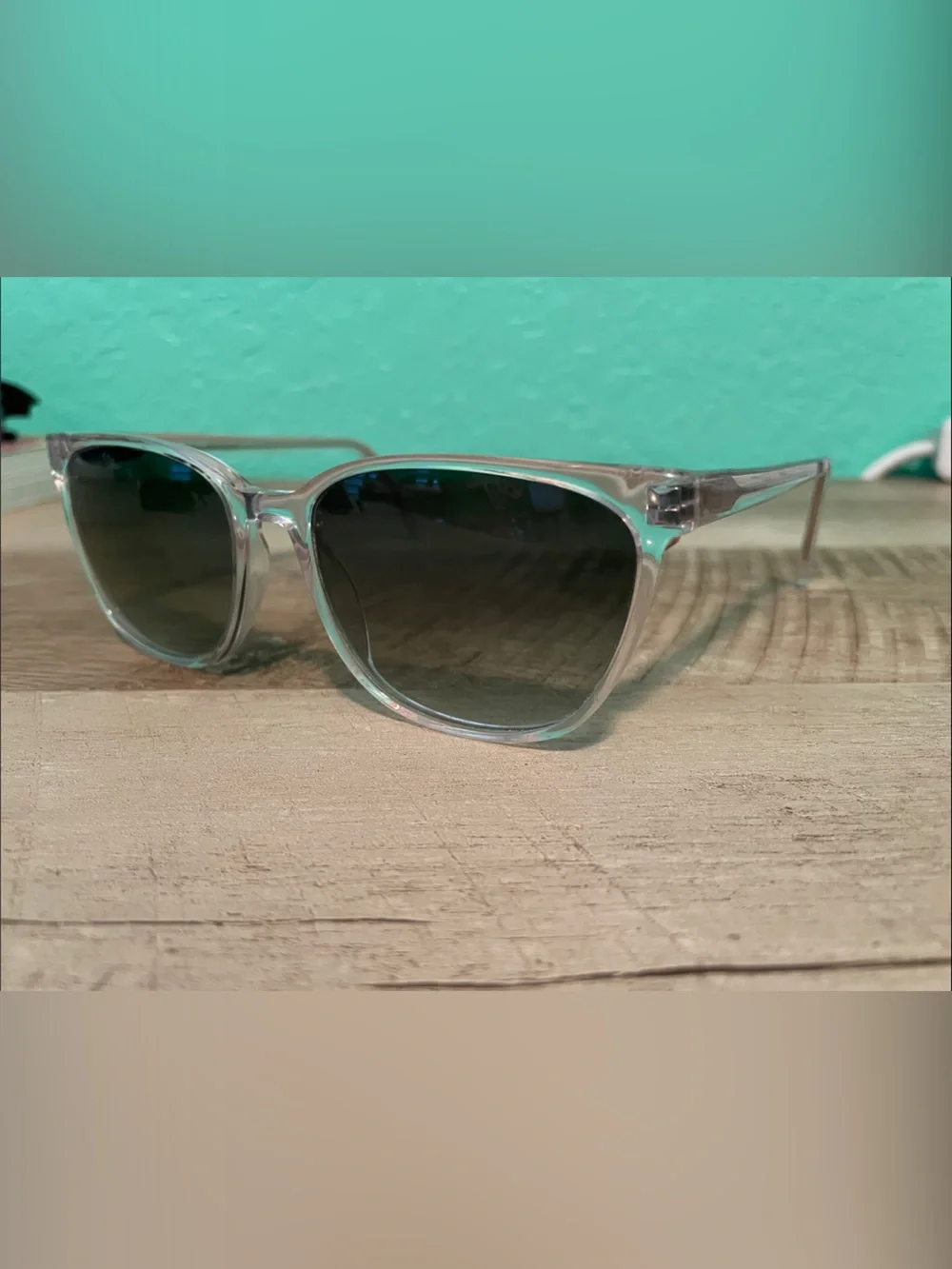 Warby Parker Clear Frame Sunglasses with Dark Lenses